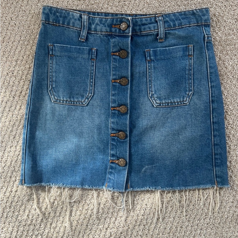 BDG Blue Denim Frayed Mini Skirt